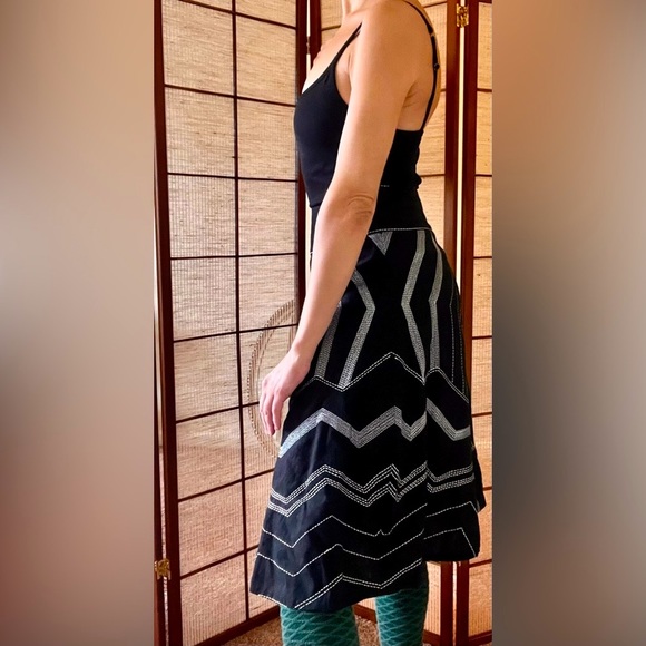 90s vintage Willi Smith vintage black w/ white stitching geometric circle skirt - Picture 2 of 8